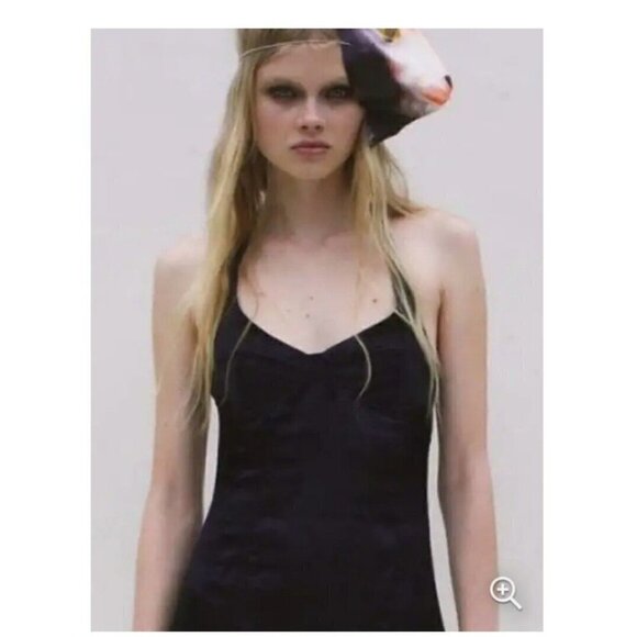 Zara Satin Bustier Mini Dress LARGE Black Lingerie Style open back Seamed NEW - Picture 5 of 16